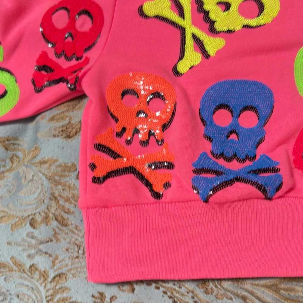 Queen of Sparkle NWT Colorful Skull Sequin Sweatshirt - Picture 11 of 16